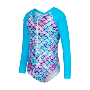 Uideazone 2-9 Years Girls Long Sleeve Swimsuit One Piece Bathing Suit Zipper UPF 50+ Rashguard Swimwear, Size 4-5T