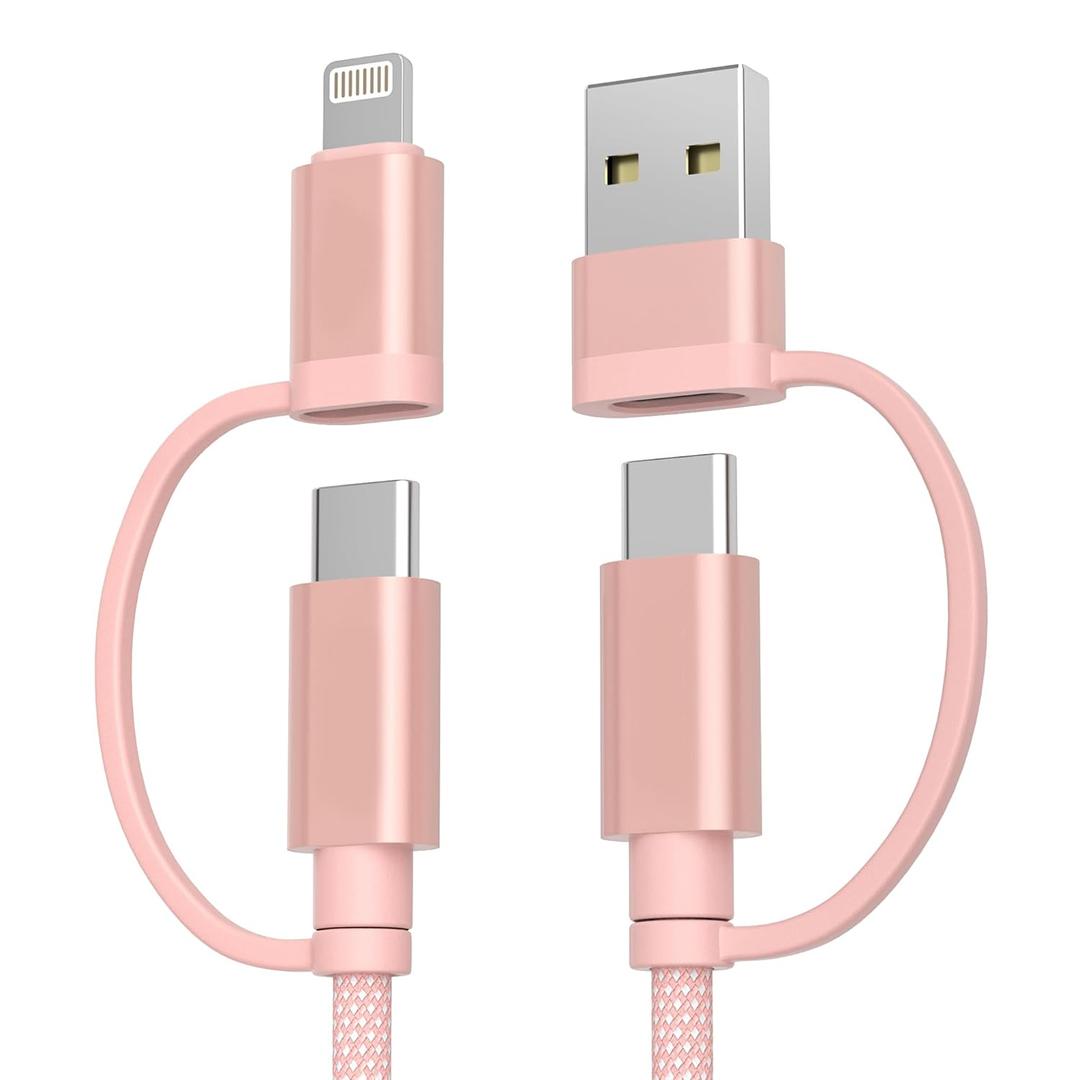Basesailor MacBook Pro 4 in 1 USB C Cable 3.3ft,60W Fast Charging Multi Charger Cord with USB A Adapter/iOS/TypeC for MacBook 2024 2023 2022 Air M3 M2 M1,Samsung A15 A14 A13 A12 A55 A54,Z Flip Fold 5 (Pink)