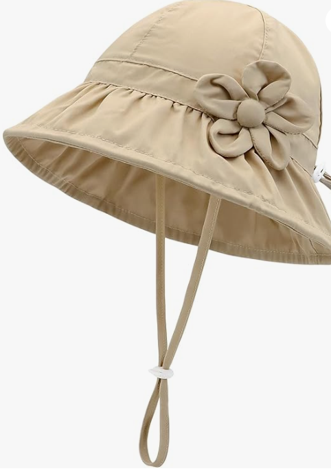 Baby Sun Hat UPF 50+ Toddler Bucket Hats Cute Girls Wide Brim Kids Cotton Hat for Outdoor Infant Beach Essentials (12-24 Months, Beige)