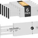 6 Pack Drawer Dividers 6 Inch High, 11-17" Adjustable Bamboo Organizers Large Expandable Drawer Separators for Cloths, Dresser, Bedroom, Bathroom, Baby Drawer, Office & Kitchen Utensils (White)