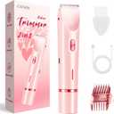 Bikini Trimmer for Women, 2 in 1 Electric Razors for Women, Dermave Bikini Shaver 2.0, IPX7 Waterproof & Easy Cleaning, Ceramic Blade, 120 Min Cordless Runtime, Ultra Low Silent (Pink).