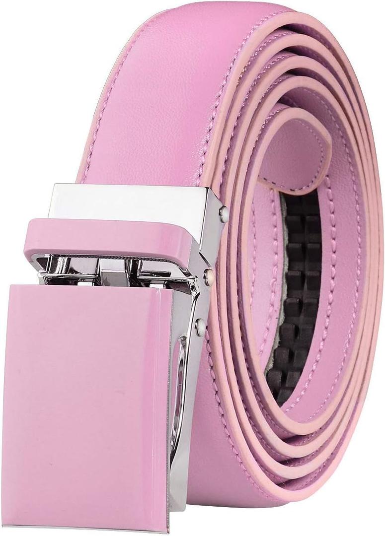 Falari Automatic Ratchet Buckle Leather Belt for Women Boys Girls 1 Inch Wide Trim to Fit (Pink)
