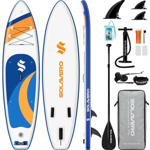 SOLAVERO Stand Up Paddle Board, 11‘ Inflatable SUP Supports 500LB - Wide Stable Board with Non-Slip EVA Deck for Adults & Youth of All Skill Levels