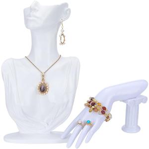 UNICRAFTALE 2pcs Jewelry Mannequin Displays Set White Resin Side Body Model Bust Shaped Jewelrys Necklace Display Stands and Mannequin Hand Bracelet Necklace Ring Display Stand for Jewelry Displays