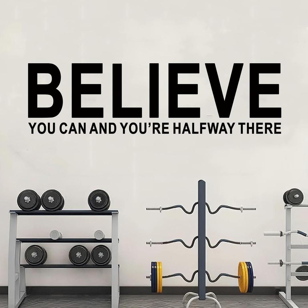 3 x AnFigure Inspirational Office Wall Decals Gym Motivational Quotes Wall Stickers Sports Workout Fitness Workplace Business Art Vinyl Home Decor Believe You Can and You're Halfway There 25"X7"