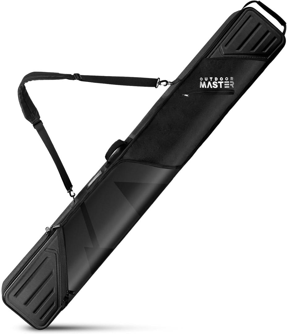 OutdoorMaster Ski Bag with Hard Shell On Both Ends, Ski Bags for Air Travel, Ski Case with Pockets and Removable Shoulder Straps - Up to 185cm Ski Boards