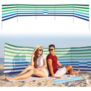 Cinnvoice 20ft Stripe Beach Windscreen Set Long Privacy Screen with 6 Hardwood Poles Rubber Mallet and Carry Bag Portable Beach Fence Wind Blocker for Summer Outdoor Sand Wind Protection