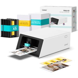 Liene PixCut S1 Inspire Kit - All-in-One Color Sticker Printer & Cutting Machine, Thermal Dye-Sublimation Photo Printer, 300 DPI, Color Label Maker with 180 Sheets (36 Photo + 144 Sticker Paper)