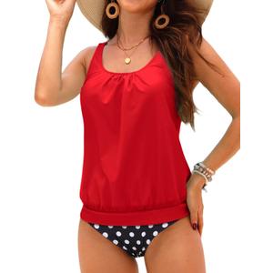 Yonique Blouson Tankini Swimsuits for Women Loose Fit Modest Two Piece Bathing Suits, XXL