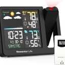 Projection Alarm Clock, Projection Clock for Bedroom Ceiling, Projector Clock with Weather Station, Indoor Outdoor Temperature Humidity Monitor, Forecast, Adjustable Backlight, Black,No Atomic