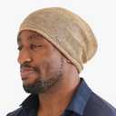 Linen Beanie Hat Summer Cap - Mens Slouchy Beanie Womens Baggy Knit Cooling Hat, Beige