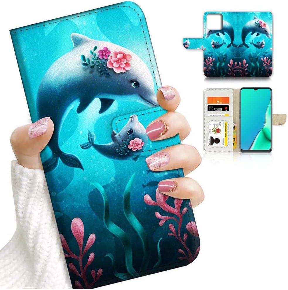 for iPhone 13 Pro Max, Designed Flip Wallet Phone Case Cover, A24620 Flower Dolphin