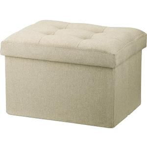LINMAGCO Ottoman Storage Ottoman with Storage Small Foot Rest Stool Under Desk Stool Short Folding Footrest Linen Cloth Beigh 16X12X12IN