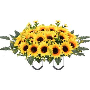 Lodou Artificial Cemetery Flowers for Grave,Headstone Flower Saddle Silk Sunflowers Grave Flowers for Cemetery Memorial for Outdoor Gravesite Decoration (Yellow)