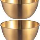 Stainless Steel Salad Bowls Set of 2 Mixing Bowl with Measurement Markings, 4.23 Quart Gold Serving Bowls for Mixing, Cooking, Baking, Prepping and Home Kitchen