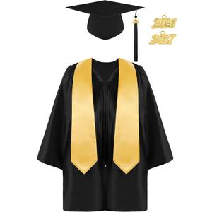 Aneco Preschool Kindergarten Graduation Gown Cap Set with 2026 and 2027 Charms and Graduation Sash, XS