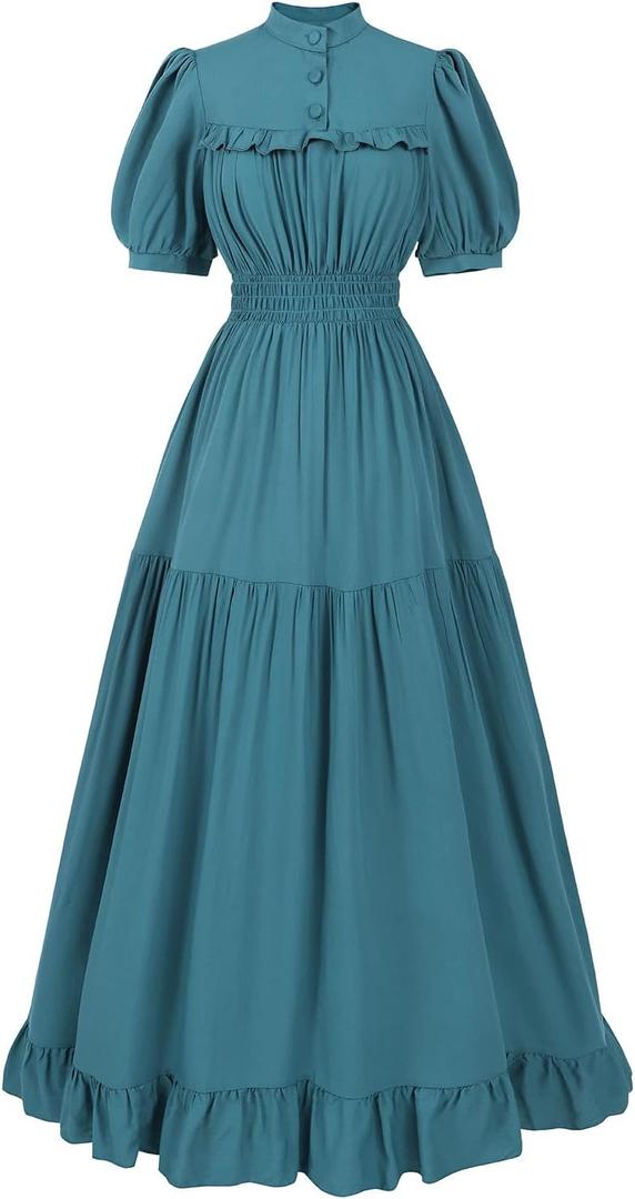 Nuoqi Victorian Dress Women 1800s Edwardian Dress Short Sleeve High Neck Renaissance Costume, XL