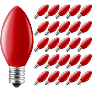 Minetom C7 Christmas Replacement Light Bulbs 50 Pack, C7 Bulbs Clear Incandescent Bulb for Christmas String Light, E12 Candelabra Base, 5 Watt, Red