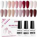 JODSONE 10 Colors Gel Nail Polish Set with Base Coat & Top Coat White Pink Purple and Red Gel Polish for All Seasons Women's Holiday Gift