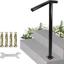 Single Post Handrail, 1-2 Step Handrails-Outdoor Stair Rail-Single Post Wrought Iron Handrail with DIY Tool Kit, 38" H Black Hand Rail Powder Coating for Concrete Steps or Wood Stairs
