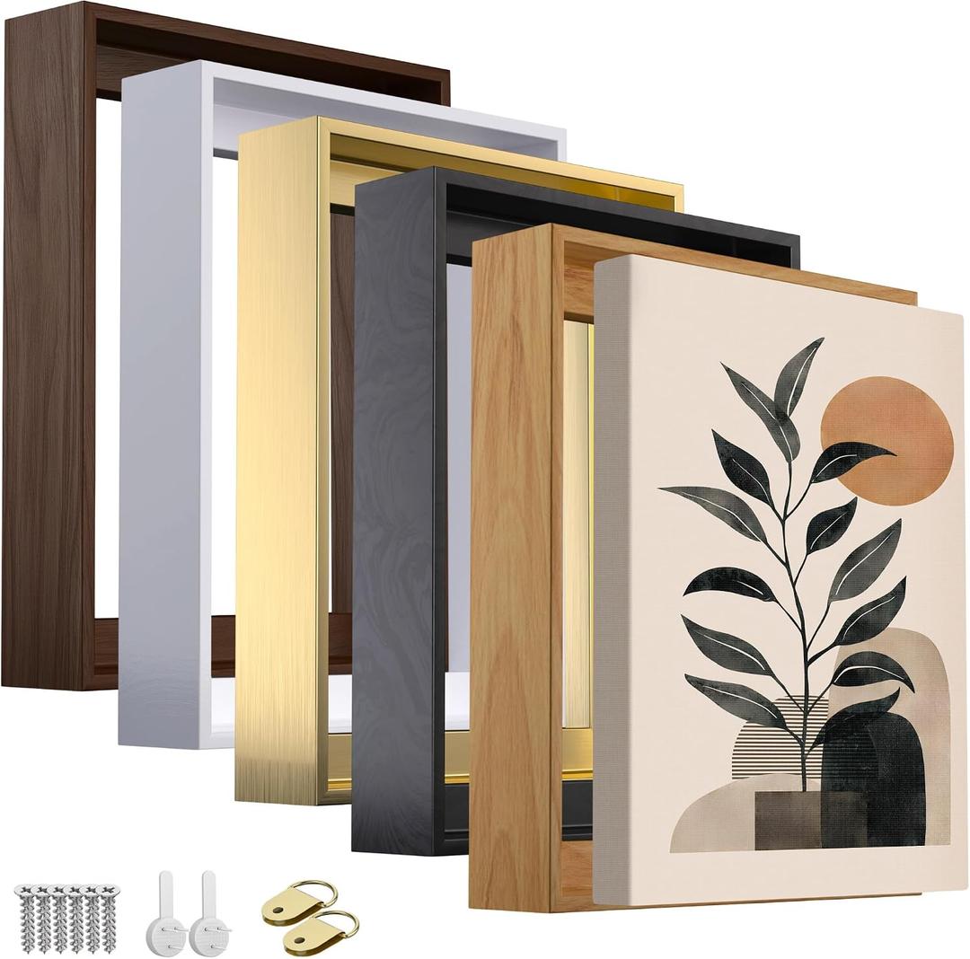 Canvas Floater Frame for 1"–1.25" Gallery Wrapped Canvas, Floating Picture Frame Kit for Wall Art, Oil Paintings, Posters, Photography Prints, Shadow Gap Display Frame, DIY Assembly with Hanging Hardw, 24L" x 36W"