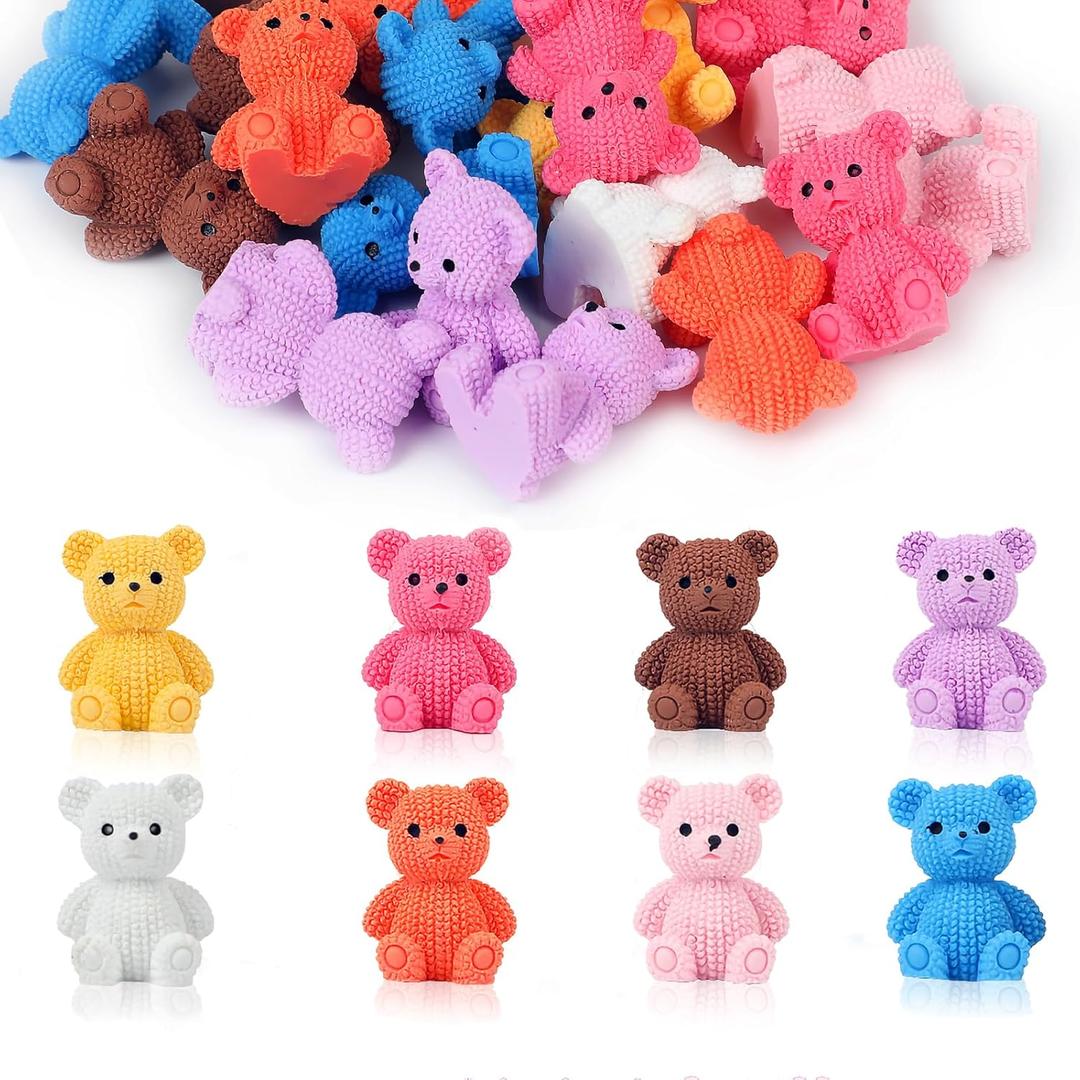 VEYLIN 24Pcs Mini Resin Bears, 8 Colors Small Teddy Bear Figurine Bulk Tiny Animals to Hide Fairy Garden DIY Craft Accessories Desktop Decor