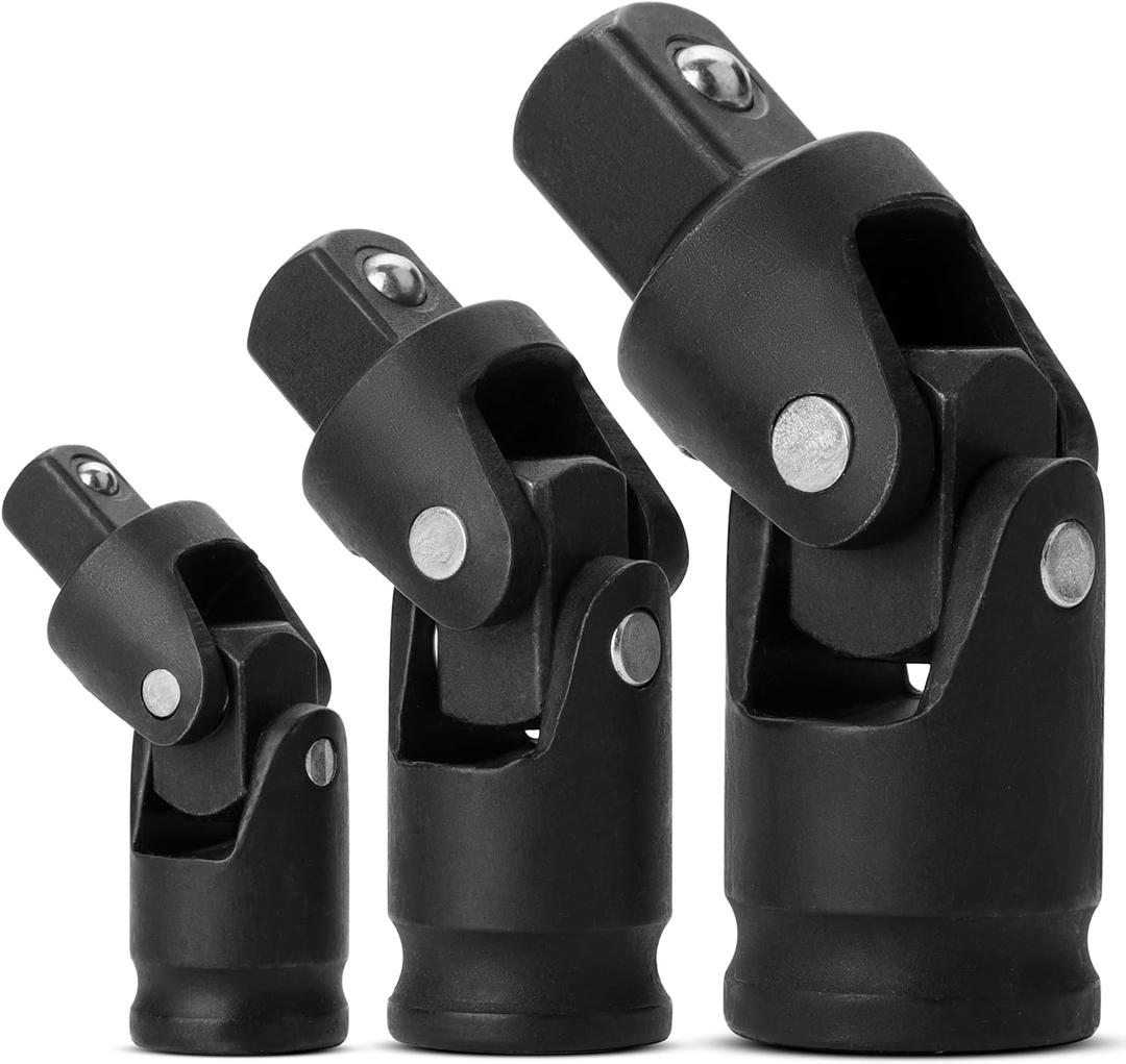 Bates- Universal Joint Impact Socket Set, 3 pcs, 1/4", 3/8" & 1/2" Drivers 1/2 Impact Swivel Socket Set 1/2 Drive (Universal Joint 3 pcs, Black)