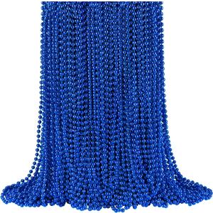 144 PCS Blue Mardi Gras Beads, Blue Bead Necklaces, Blue Christmas Necklaces, 4th of July Beads Necklaces, 33'' 7 mm Blue Party Beads for Patriotic Day, Mardi Gras, Christmas, Carnival Party Favors