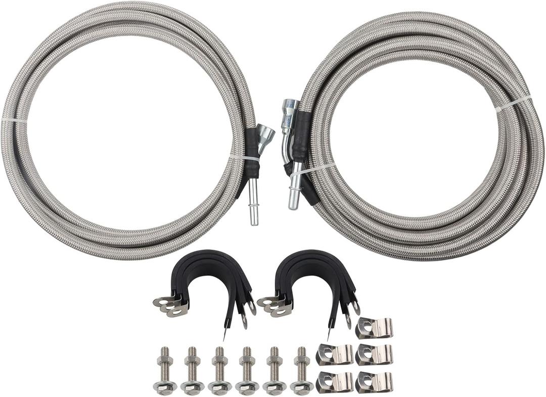 MUCO Stainless Fuel Line kit QFF0004SS Flexible Braided Lines Stainless Steel Compatible with Chevy Silverado 1500 Crew Cab/Short/Long Bed V8 Gas Engine 2004 2005 2006 2007 Quick Fix Kit CrewCab
