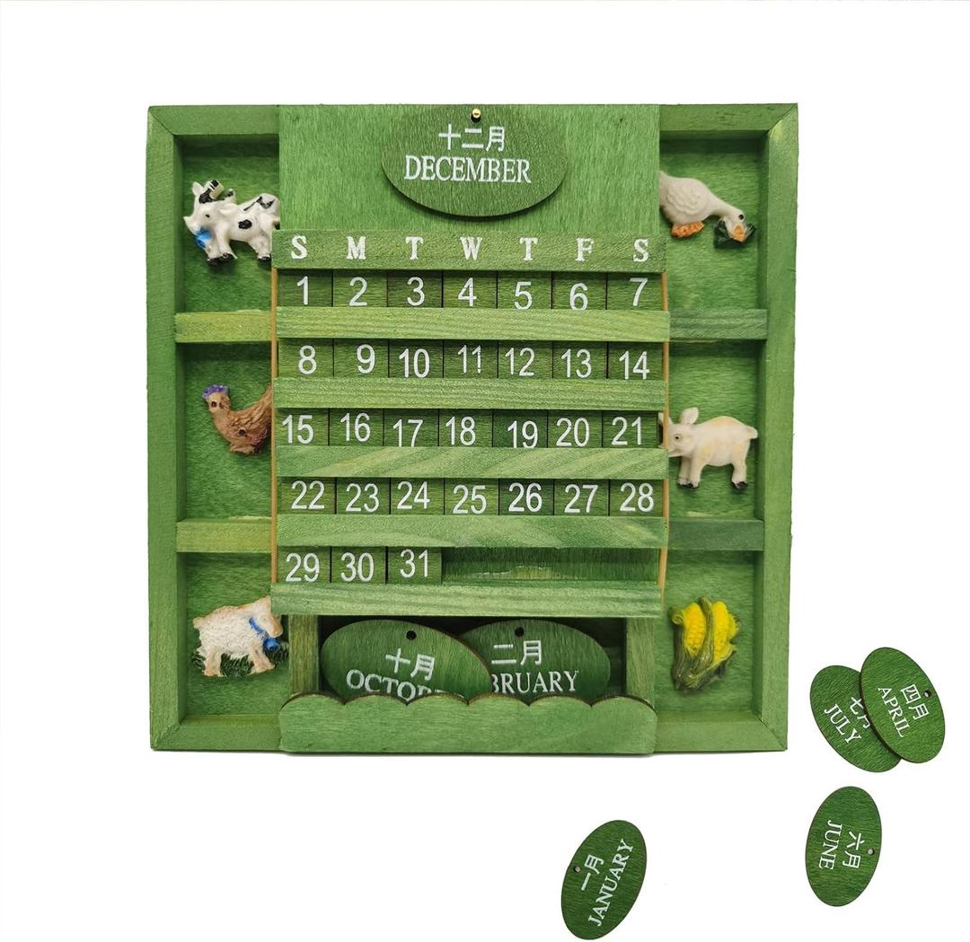 Wall Calendar 2026, Hanging Wooden Block Perpetual Calendar for Wall Decoration Christmas Countdown Advent Calendar for Office Decor Family Birthday Reminder Calendar Yearly Reusable, Green