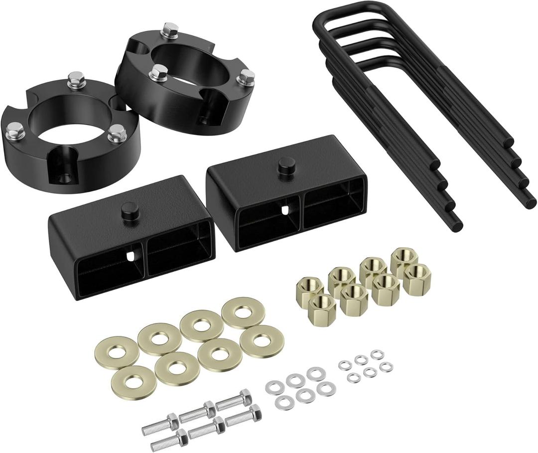 Richeer 3" Front and 2" Rear Leveling Lift Kit for 2005-2023 Tacoma, 3" Front Strut Spacers and 2" Rear Black Leveling Lift Block Kit Extended Square U-Bolts, 3"+2" Height for 2005-2023 Tacoma 2WD/4WD