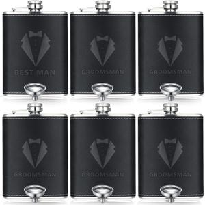 Rtteri Groomsman Gifts Set of 6 Flask for Men 8 oz Groomsman Proposal Gifts Stainless Steel Tuxedo Hip Flask Bachelor Party Favors for Wedding Proposal