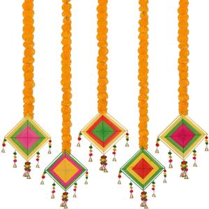 Marubhumi Artificial Marigold Flower Strands Garland for Diwali Decor,5 Feet Long Strands, Garland for Decoration, Diwali Decorations for Home, Christmas Decor Wedding Decor, Mango - 5 PCS