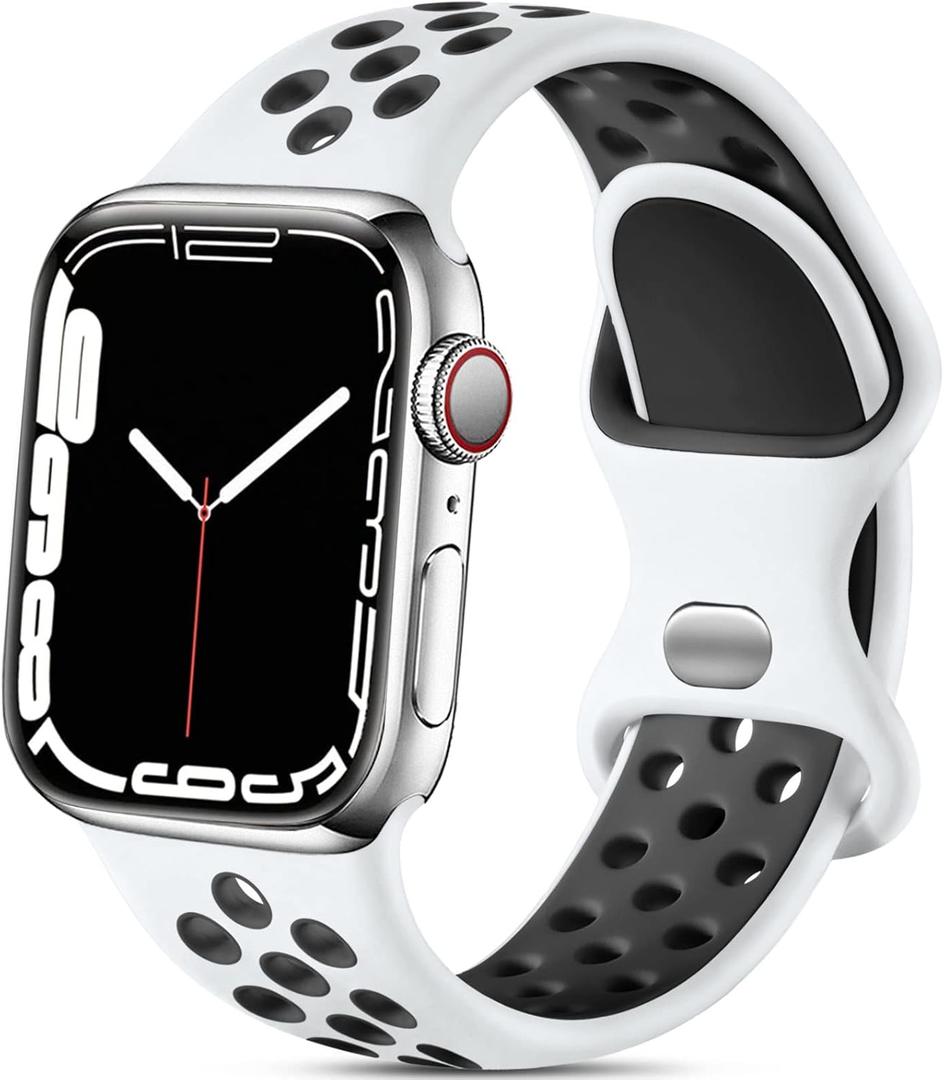 Lerobo Compatible with Apple Watch Band 44mm 45mm 42mm 46mm 49mm, Soft Silicone Sport Replacement Strap for iWatch Ultra SE 3 Gen 2nd Generation Band Series 11 10 9 8 7 6 5 4 3 2 1, White/Black M/L