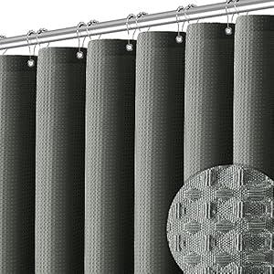 PANGSINNE 72 x 84 Shower Curtain Waterproof Fabric Shower Curtain Waffle Weave Heavy Duty Shower Curtain Set for Bathroom, Washable, 256GSM Modern Shower Curtains with 12 Metal Hooks, 72Wx84H Grey