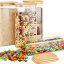 D2scrma 64oz Rectangle Airtight Glass Storage Containers with Bamboo Lids (Set of 3), Square Food Storage Jar, Pantry Organizers for Cereal, Flour, Pasta and Coffee beans (with Black Lable)