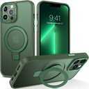 DUEDUE for iPhone 13 Pro Max Case Magnetic with Ring Stand[Compatible with Magsafe], Translucent Matte Back Full Body Protective Cover Kickstand Phone Case for Apple iPhone 13 Pro Max 6.7", Green