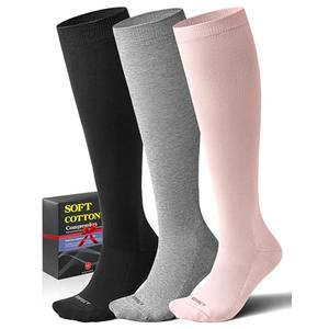 3 Pairs Cotton Compression Socks for Women Men 20-30 mmHg - Knee High Support Socks with Thick Sole and Seamless Toe