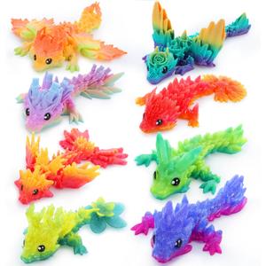 JOYIN 8 Pcs 3D Printed Dragon, 4.4" Colorful 3D Printed Flexible Articulated Dragon Fidget Toys for Office Desk Decor, Autism Stress Relief Fidget Toys for Kids & Adults Gift, Small