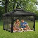 ele ELEOPTION Universal 12ftx 12ft Gazebo Replacement Mosquito Netting, Black 4-Panel Netting Walls with Double Zippers for Patio (Mosquito Net Only)