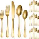 Knifes Forks Spoons Gold Silverware Set for 420-Piece Stainless Steel Flatware SetPolished Tableware Eating Utensils Set for Kitchen,Not Easy to Scratch The Mouth and Dishwasher safe. (Gold)