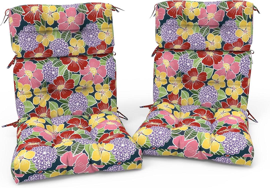 Outdoor High Back Patio Chair Cushions, Fade Resistant & Waterproof Tufted Seat and Back Cushions for Patio Furniture, Patio Chair Cushions 44x22 Inch, Set of 2, Flower Bloom, 44"x22"x4"