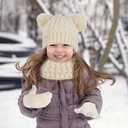 Kids Winter Beanie Hat Scarf Gloves Set Toddler Girls Winter Hat with Pom Neck Warmer Gaiter Mittens Knitted Fleece Lined