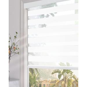 Persilux Blackout Cordless Zebra Blinds for Windows (35" W x 64" H, White) with Upgraded Cassette Free-Stop Dual Layers Sheer Roller Shades for Home and Office