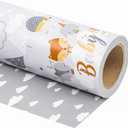 WRAPAHOLIC Jumbo Reversible Baby Shower Wrapping Paper - 30 Inch x 33 Feet Jumbo Roll - Grey Animal Design Neutral Baby Shower, Boys Girls Kids Birthday