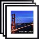 Yaetm 16x16 Picture Frame Black Set of 3, Square 16x16 Frame Displays 12x12 with Mat or 16 x 16 without Mat, Gallery Wall Frames for Wall Mounting (3 Pack, Black)
