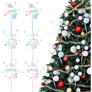 Jutom 6 Pcs Christmas Tree Picks Pastel Candy Cane Ornaments Bulk Red Green Pink White Striped Lollipop Decor for Xmas Tree Holiday Advent Calendar Home Decorations