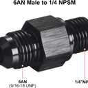 6AN Male Flare to 1/4 NPSM Transmission Cooler Adapter Fitting Aluminum Black Fits TH350 TH400 4L60E 700R4 200-4R TR6060 AOD 4R100 4R70W C5, Pack of 2