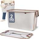 CleverMade Collapsible Laundry Basket LUXE 2 Pack – 60 L (16 Gal) Foldable Cotton Blend Clothes Hamper with Vegan Leather Accents, Reinforced Handles, Space Saving Laundry Bin Holds 55 lbs - Cream