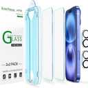 amFilm AutoAlignment OneTouch for iPhone 16 Plus [6.7''] Screen Protector + Camera Lens Protector, Tempered Glass, 30 seconds Installation, Bubble Free, Case Friendly, AntiScratch [2+2 Pack]